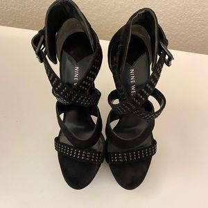 Nine West black suede platform stiletto sandals